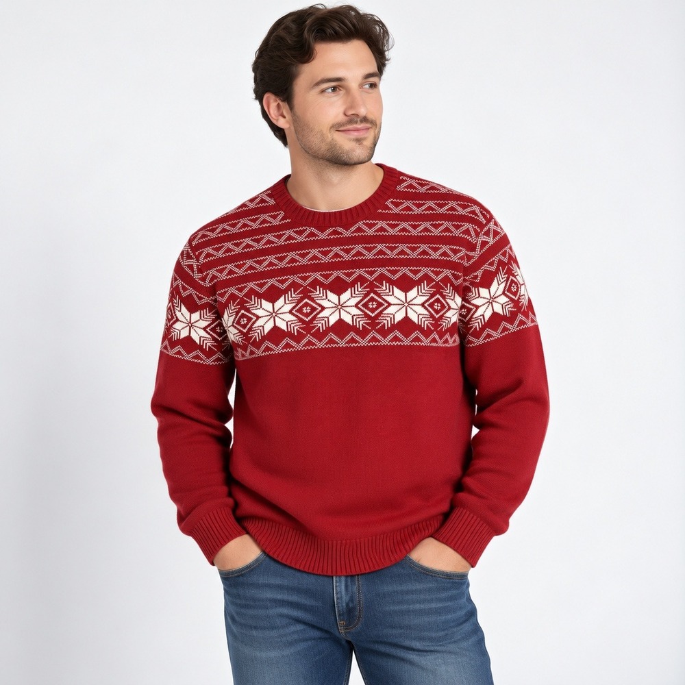 Weatherproof Vintage Sweater Mens XXL Red Fair Isle Snowflake Cotton Pullover